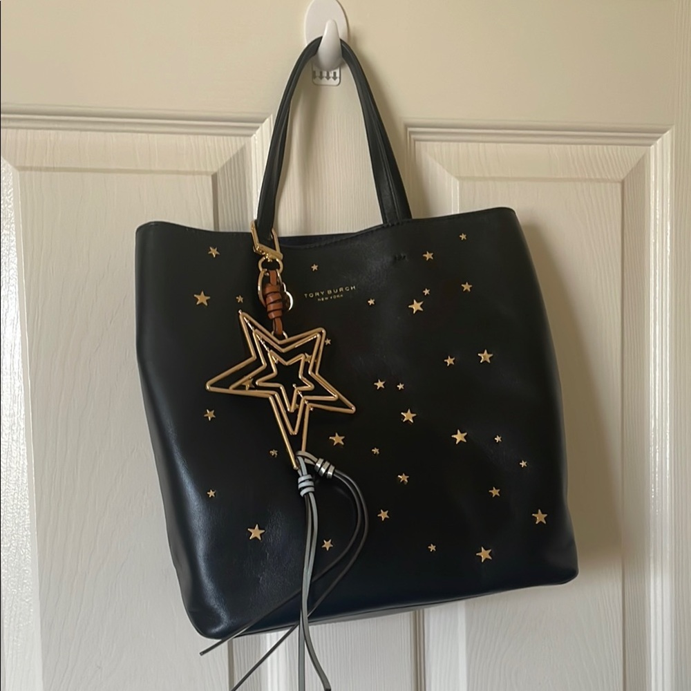 Tory Burch Black Tote with Gold Star Details